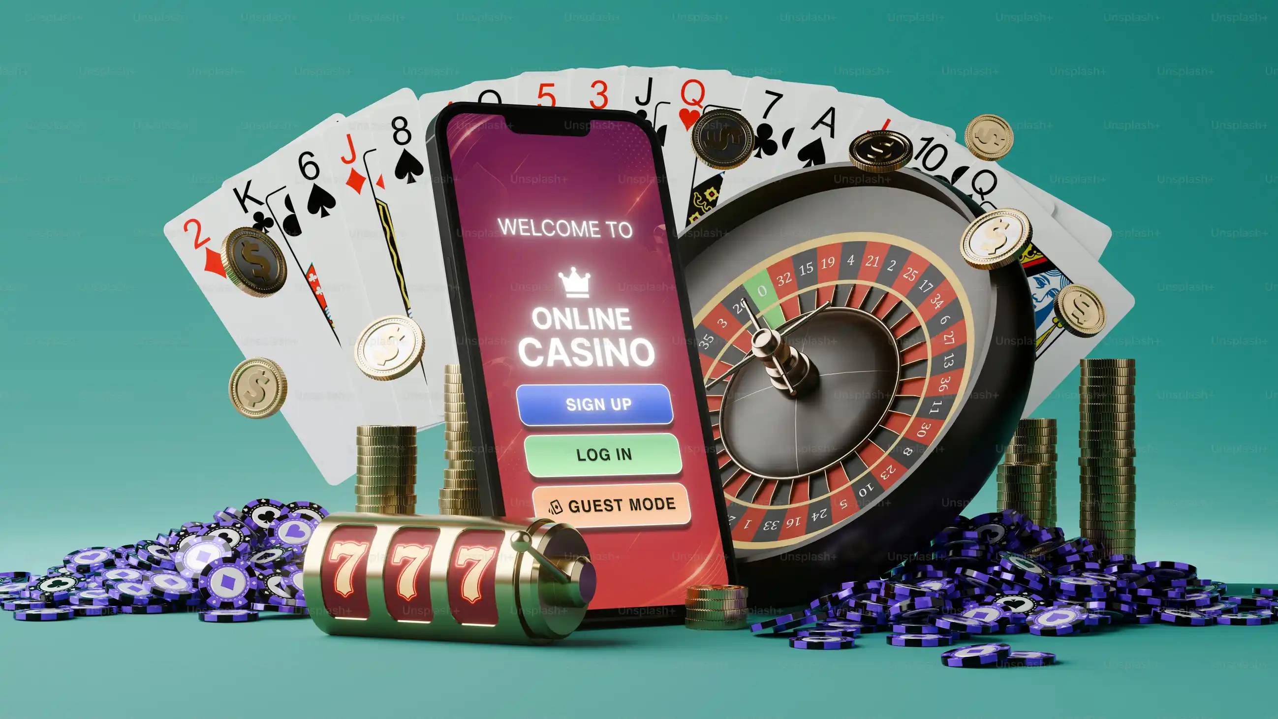 Nettcasino på mobil med rulett, kort og sjetonger
